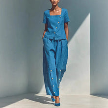Load image into Gallery viewer, Women's Loose Short-Sleeve Top &amp; High-Waist Pants Set – Plus Size Friendly
