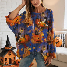 Load image into Gallery viewer, Women’s Hollow Out Batwing Top – Halloween Pumpkin Print Blouse
