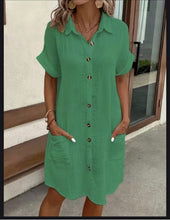 Load image into Gallery viewer, Women's Casual Loose Short-Sleeve Midi Shirt Dress – Button-Down
