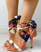 Load image into Gallery viewer, Women's Floral Ribbon Stiletto Heels – Open Toe High Heels
