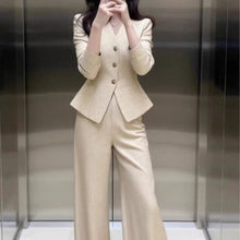 Load image into Gallery viewer, Waist-Grabbing Beige Coat and Wide Leg Pants Set
