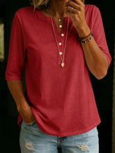 Load image into Gallery viewer, Women's Solid Color Henley Button-Up Short Sleeve Top
