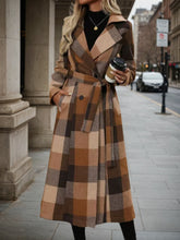 Load image into Gallery viewer, Women’s Lapel Woolen Double-Breasted Coat – Lace-Up Long Windbreaker
