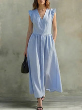Load image into Gallery viewer, V-Neck Puff-Sleeve Dress with Pockets – Cotton Linen, 7 Colors
