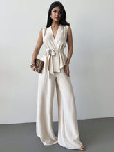 Load image into Gallery viewer, Women's Lace-Up V-Neck Vest &amp; Pants Two-Piece Set – Elegant Commuter
