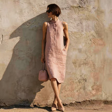 Load image into Gallery viewer, Women's Sleeveless A-Line Midi Dress – Solid Color Cotton Linen Casual

