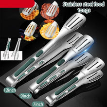 Load image into Gallery viewer, 7/9/12inch 304 Stainless Steel Kitchen Tongs BBQ Clamp Grill Cooking Clamp Silicone Food Tong Kitchen Accessories Food Tong BBQ Grill Steak BBQ Clip Cooking Tools Stainless Steel Convenient Non-Stick Barbecue Tong

