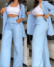 Load image into Gallery viewer, Women's Longline Open-Front Blazer &amp; High-Waist Wide-Leg Trousers Suit Set – 8 Colors
