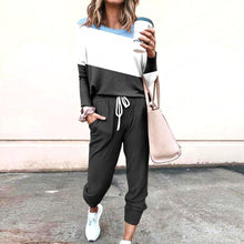 Load image into Gallery viewer, Women's Long Sleeve T-Shirt &amp; Pencil Pants Set – Loose Fit, Striped &amp; Solid
