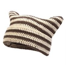 Load image into Gallery viewer, Women’s Hand Knitted Striped Cat Hat – Cute Warm Winter Beanie
