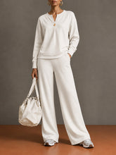 Load image into Gallery viewer, Women's Single-Button Split-Neck Sweatshirt &amp; Wide-Leg Pants Set

