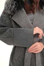 Load image into Gallery viewer, Boston Genuine Silver Fox Cashmere Blend Double-Face Coat in Grey Mélange
