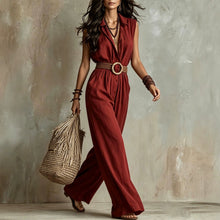 Load image into Gallery viewer, Red Sleeveless Loose Fit Maxi Jumpsuit – Solid Color Long Casual Jumpsuit
