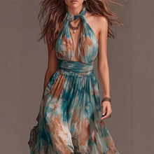 Load image into Gallery viewer, Women's Halter Neck Backless Ink Print Maxi Dress | Vacation Long Dress
