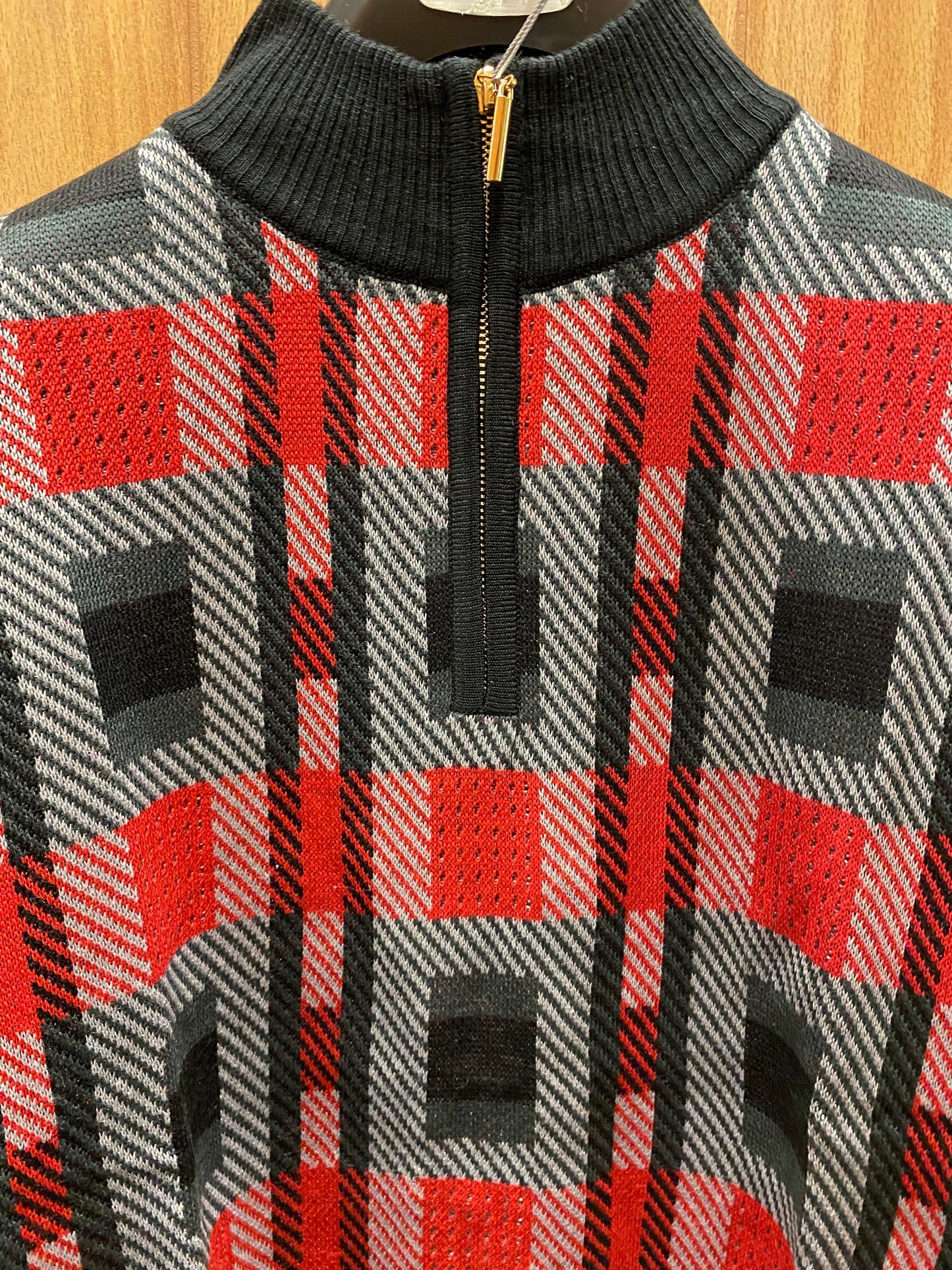 Stacy Adams 2306 Black/Red Geometric Print Sweater | Quarter Zip