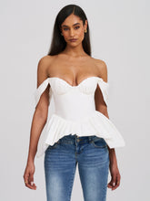 Load image into Gallery viewer, Qistina White Off-shoulder Bubble Hem Peplum Cotton Top
