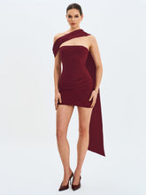 Load image into Gallery viewer, Ovelia Crimson Satin Ribbon Strapless Mini Dress
