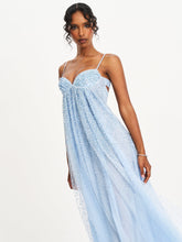 Load image into Gallery viewer, Wallie Baby Blue Rhinestone Embellished Mesh Backless Gown
