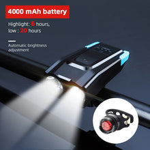 Load image into Gallery viewer, Bicycle Front Light USB Rechargeable Smart Headlight With Horn LED Bike Lamp Headlight Waterproof Bicycle Light With Horn Speaker Touch Switch USB Power Display 4000mAh
