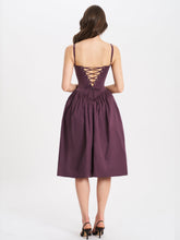 Load image into Gallery viewer, Oakleigh Blackberry Purple Cotton Lace-up Back Midi Dress
