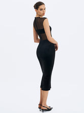 Load image into Gallery viewer, Quielle Black Mesh and Velvet Midi Bodycon Dress
