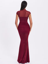 Load image into Gallery viewer, Fabienne Burgundy Mesh Cap Sleeve Mermaid Gown

