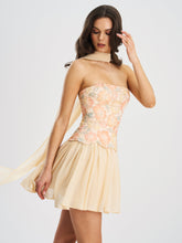 Load image into Gallery viewer, Quanisha Yellow Beaded Floral Mini Chiffon Dress with Scarf
