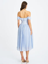 Load image into Gallery viewer, Xavy Baby Blue Off Shoulder Corset Midi Dress

