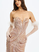 Load image into Gallery viewer, Quinci Apricot Beaded Sequin Sweetheart Maxi Dress
