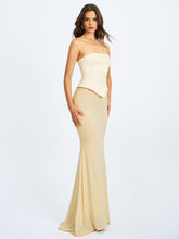 Load image into Gallery viewer, Adelina Butter Yellow Peplum Mermaid Gown with Lace-up Back

