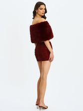 Load image into Gallery viewer, Darla Burgundy Faux Fur Off-Shoulder Cropped Top
