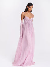 Load image into Gallery viewer, Wallie Pink Rhinestone Embellished Mesh Backless Gown
