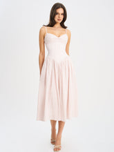 Load image into Gallery viewer, Zania Pink Stripe Ruched Breast Cotton Jacquard Midi Dress
