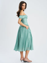 Load image into Gallery viewer, Xavy Teal Green Off Shoulder Corset Midi Dress

