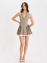 Load image into Gallery viewer, Hazel Brown Preppy Halter Neck Pleated Mini Dress

