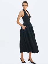 Load image into Gallery viewer, Delaney Black Lapel Halter Midi A-Line Dress
