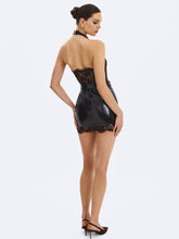 Load image into Gallery viewer, Faris Mahogany Plunging Halter Belted Mini Dress
