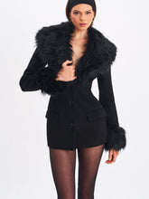 Load image into Gallery viewer, Hailee Black Single Breasted Wool Blend Mini Coat with Removable Fur Lapel
