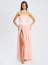 Load image into Gallery viewer, Qianna Baby Pink Peplum Top Drop Waist Chiffon Gown
