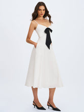 Load image into Gallery viewer, Corinne White Poplin Flared Midi Dress with Removable Bow
