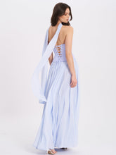Load image into Gallery viewer, Qianna Baby Blue Peplum Top Drop Waist Chiffon Gown
