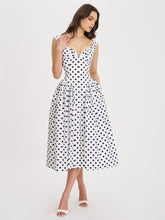 Load image into Gallery viewer, Rahma Polka Dot Drop Waist Midi Cotton Poplin Dress
