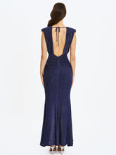 Load image into Gallery viewer, Terri Navy Sparkle Plunging Backless Maxi Dress
