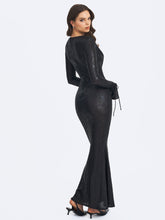 Load image into Gallery viewer, Ilysia Black V-Neck Plunge Snakeskin Mermaid Hem Maxi Dress
