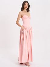 Load image into Gallery viewer, Najwa Baby Pink Ruched Breast Drop Waist Maxi Dress
