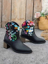 Load image into Gallery viewer, Floral Embroidered Leather Western : Ankle Boots

