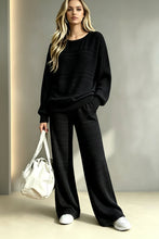 Load image into Gallery viewer, Women's Oversized Horizontal Ladder-Knit Drop-Shoulder Sweater &amp; Wide-Leg Knit Pants Set
