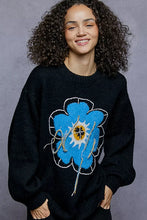 Load image into Gallery viewer, POL Floral Pattern Round Neck Sweater with Exposed Stitching
