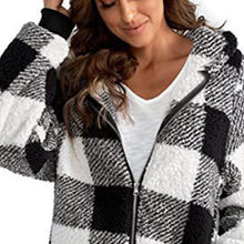 Load image into Gallery viewer, Plaid Hooded Zip-Up Oversized Jacket — Women’s Winter Commute Coat
