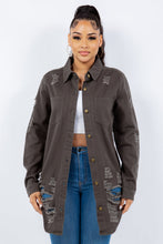 Load image into Gallery viewer, American Bazi Distressed Button Up Long Sleeve Jacket Trendy Buttoned Jacket with Distressed Finish for Women
